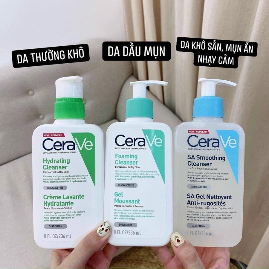 Sữa rửa mặt Cerave 236ml xanh dương (da nhạy cảm,mụn ẩn)- Pháp