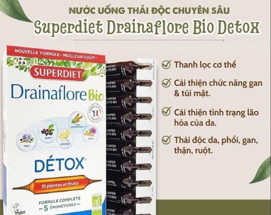 Combo 2 hộp Thải độc 5in1 Superdiet Pháp (gan - thận - da - ruột - phổi)- Tặng 1 bình nước ( Miễn Ship)
