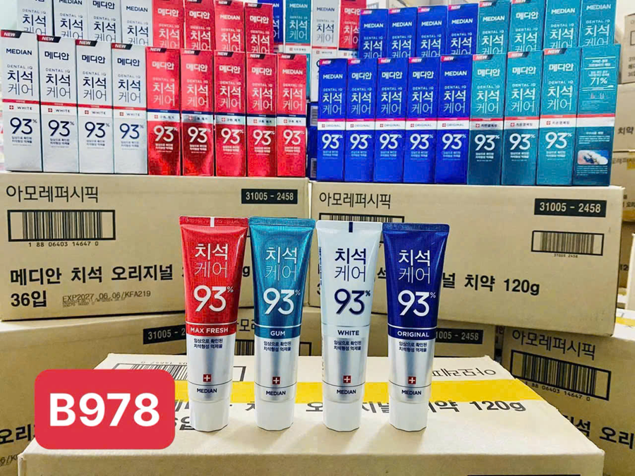 Combo 4 Tuýp Kem Đánh Răng Median 93% Hàn Quốc (mix 4 màu)