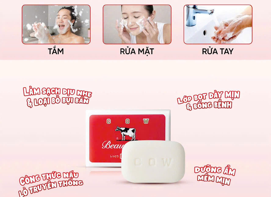 Combo 5 Bánh Xà Phòng Dưỡng Ẩm Đa Năng COW 90g- Nhật