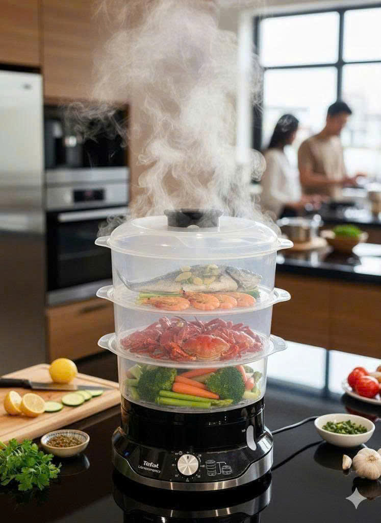 Nồi Hấp Điện Tefal Ultra Compact VC2048 3 Tầng