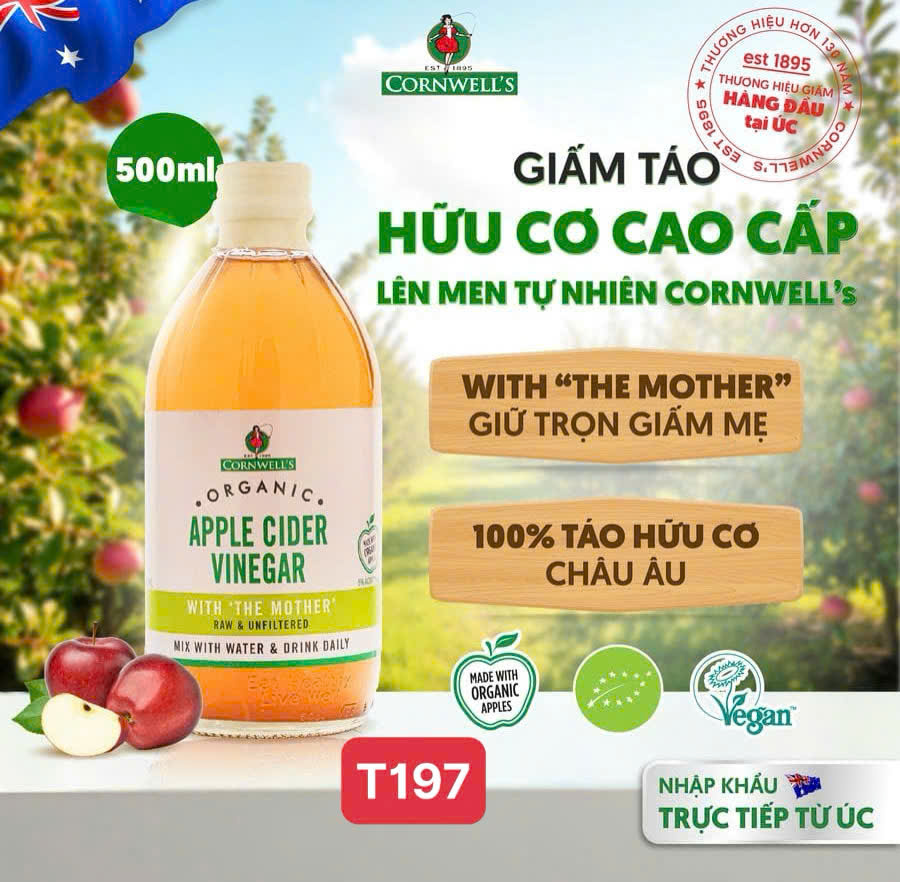 Combo 2 chai Giấm Táo Hữu Cơ Cao Cấp Cornwell’s 500ml- ÚC