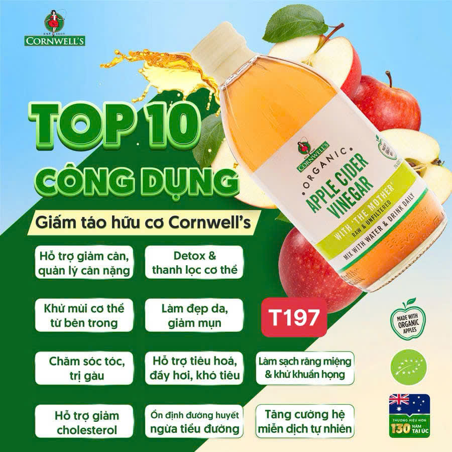 Combo 2 chai Giấm Táo Hữu Cơ Cao Cấp Cornwell’s 500ml- ÚC