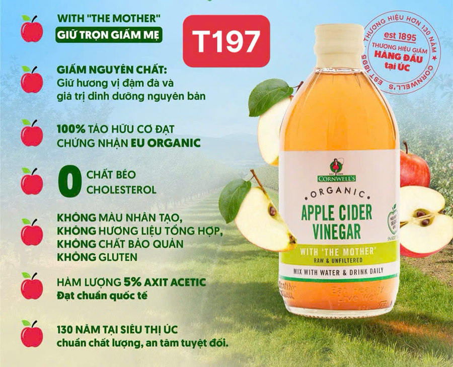 Combo 2 chai Giấm Táo Hữu Cơ Cao Cấp Cornwell’s 500ml- ÚC