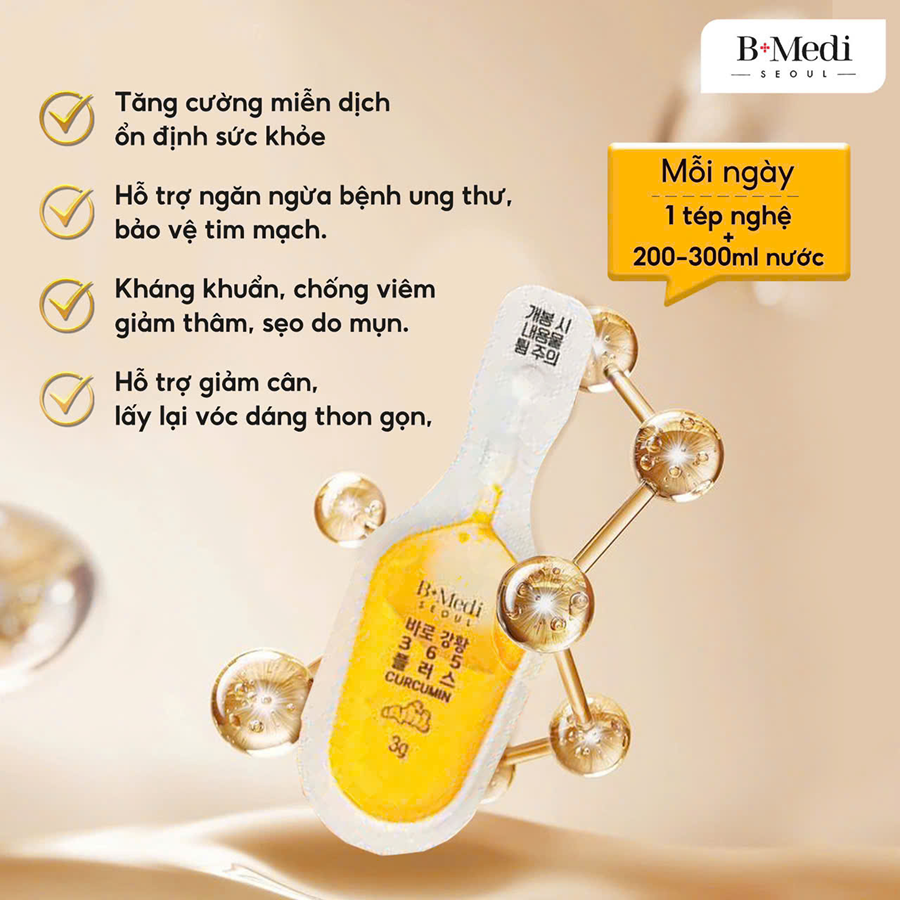 Combo 3 hộp Tinh chất nghệ Nano Curcumin 365 Plus B-Medi( 32 tép) - Hàn Quốc- Miễn Ship