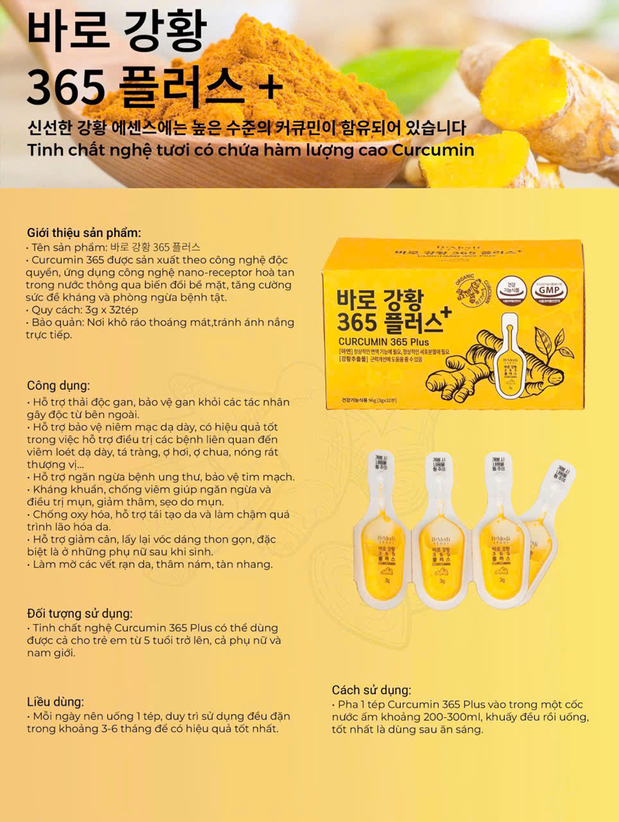Combo 3 hộp Tinh chất nghệ Nano Curcumin 365 Plus B-Medi( 32 tép) - Hàn Quốc- Miễn Ship