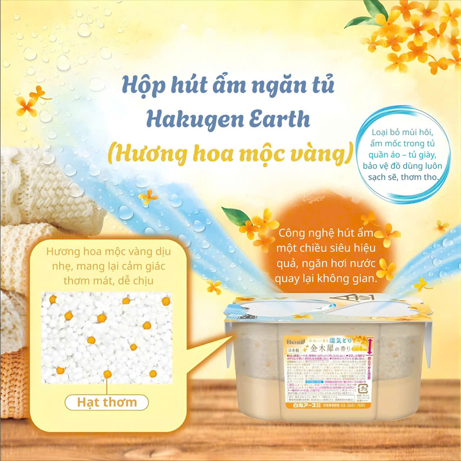 Set 6 Hộp hút ẩm và khử mùi Hakugen Earth 450ml -Hương hoa mộc vàng