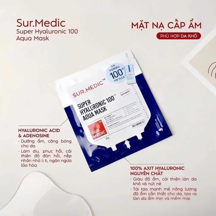 Hộp 10 miếng mặt nạ Sur.Medic Mask - Xanh dương (Cấp nước, da căng bóng, mịn màng)