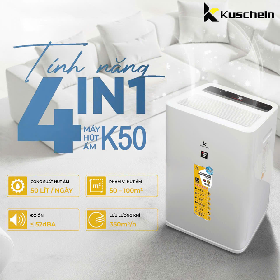 Máy hút ẩm & lọc không khí ion âm Kuscheln - K50- Miễn Ship( Tách Đơn)