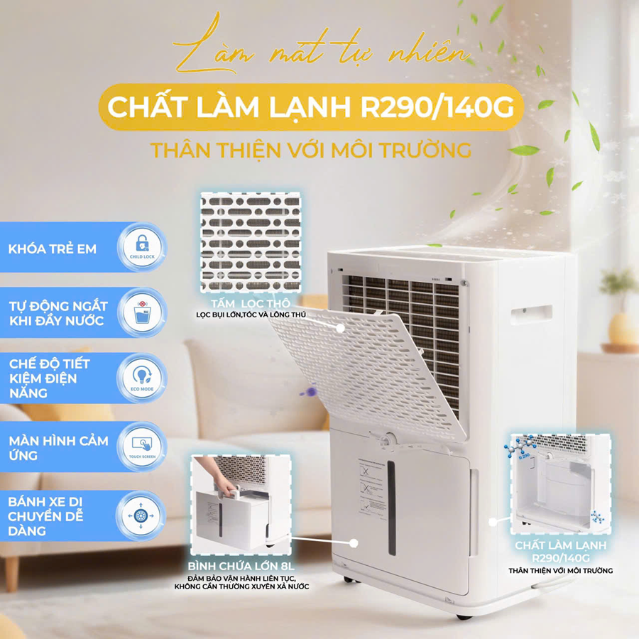 Máy hút ẩm & lọc không khí ion âm Kuscheln - K50- Miễn Ship( Tách Đơn)