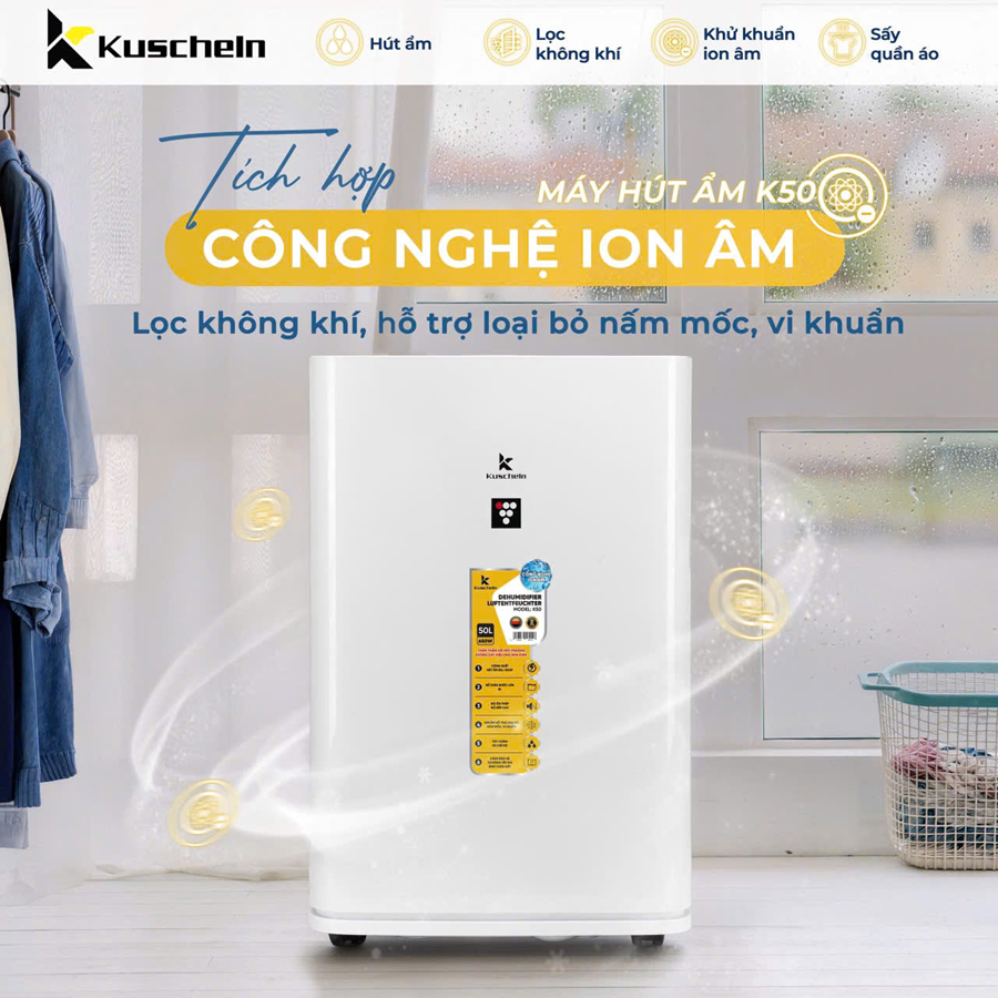 Máy hút ẩm & lọc không khí ion âm Kuscheln - K50- Miễn Ship( Tách Đơn)