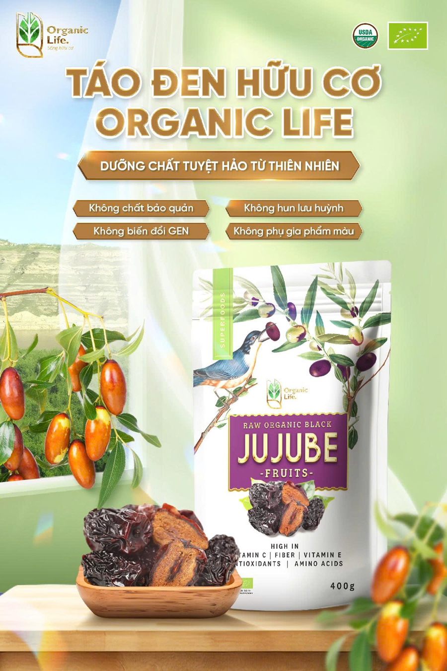 Táo đen hữu cơ Organic Life 400g