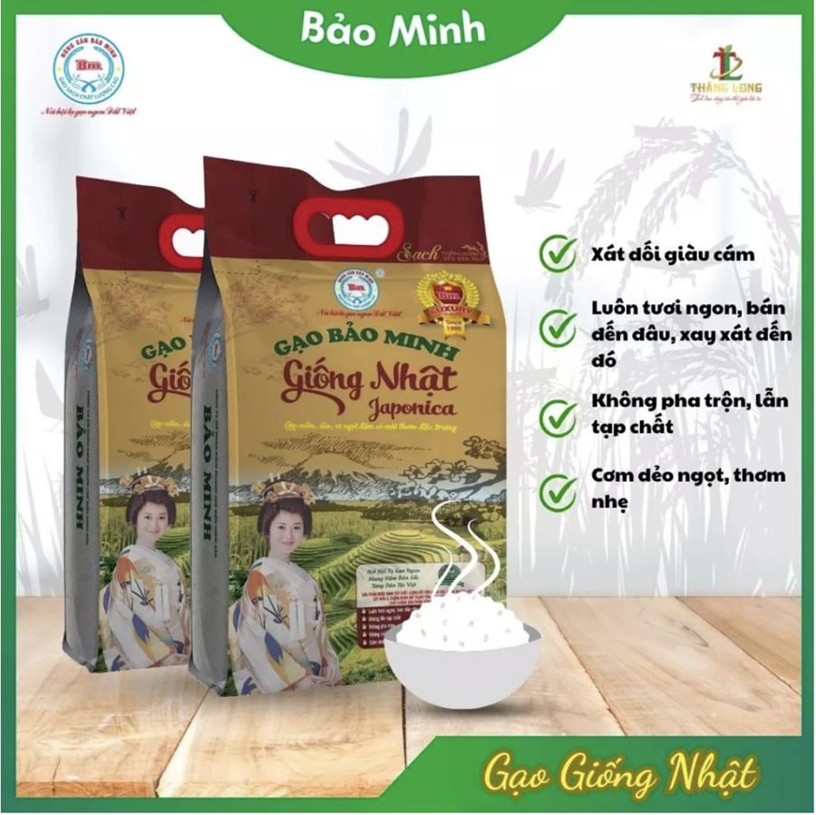 Gạo giống Nhật túi 3kg - Combo 3 túi 9kg (miễn ship) tặng 1 túi Nếp nương 1kg