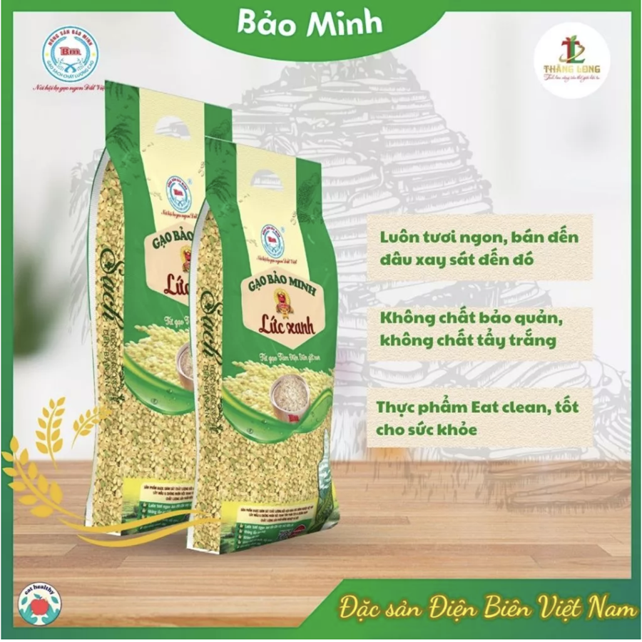 Gạo Lức xanh khoáng từ Tám điện biên gặt non đặc sản túi 2kg - Combo 5 túi (miễn ship) tặng 1 túi gạo nếp nương Điện Biên 1kg