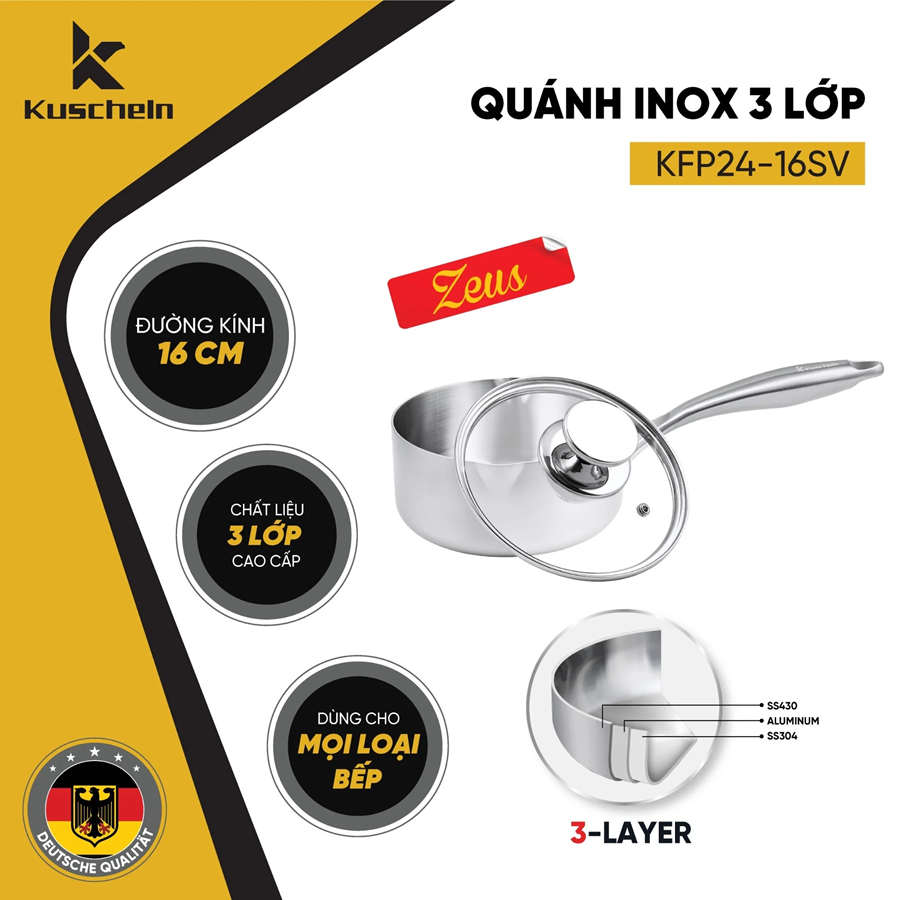 Quánh inox Zeus 16 KFP24-16SV